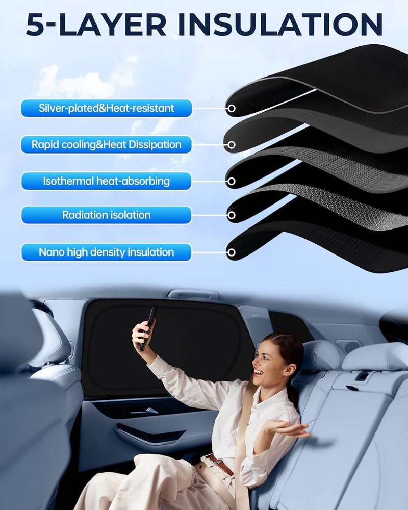 JASVIC for Nissan Kicks 2018-2024 Car Window Shades, 6pcs Privacy Sun Shade Set for Front Windshield Side and Rear Windows, Full Window Covers Keeps Vehicle Cool for Camping Napping - Image 5